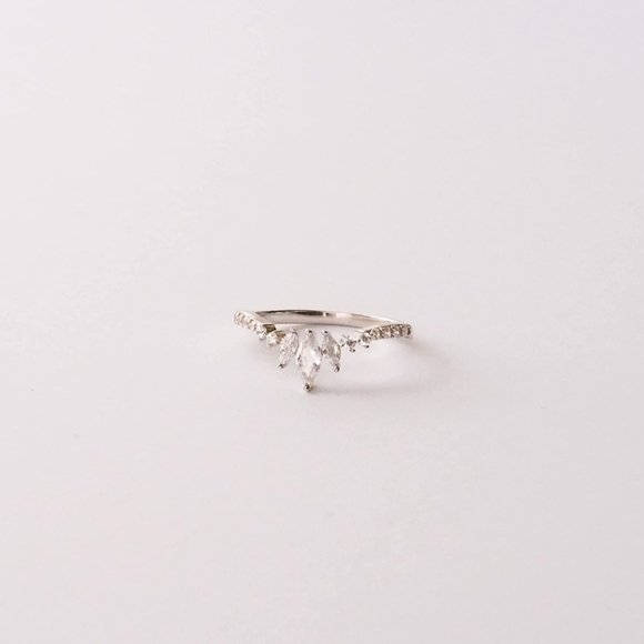 Tiara Marquise Cut Diamond Ring Crown Dainty Curved Sterling Silver - Picture 3 of 6